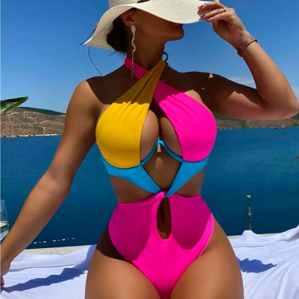Pink and blue bathing suit